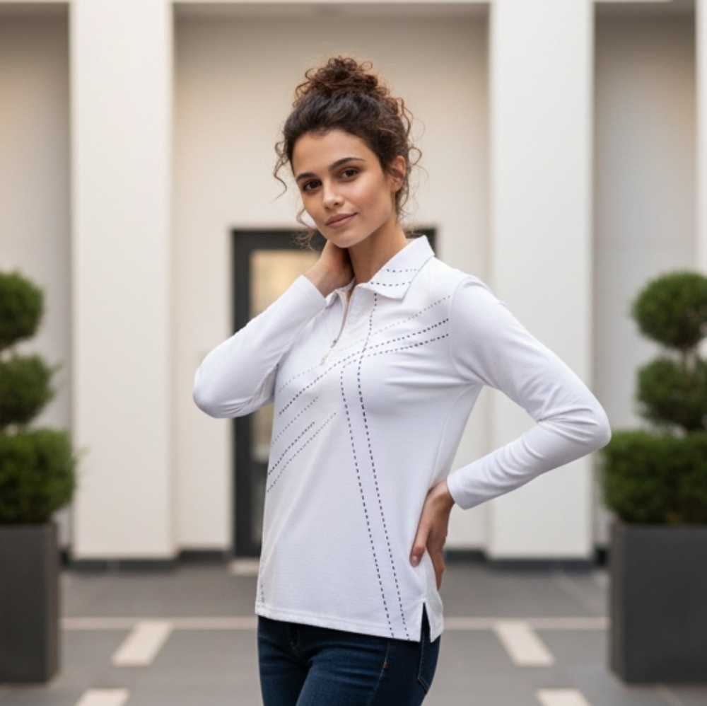 Bette & Court‎ Long Sleeve Golf Polo, 1/4 Zip Pullover,  Womens XL, White/Black